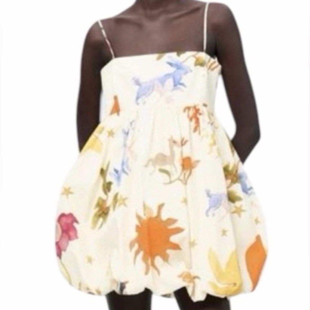 Zara Cream Sundress with Orange and Blue Prints